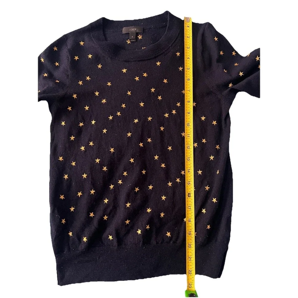 J. Crew Tippi Navy Sweater Embroidered Gold Stars 100% Merino Wool Size Small